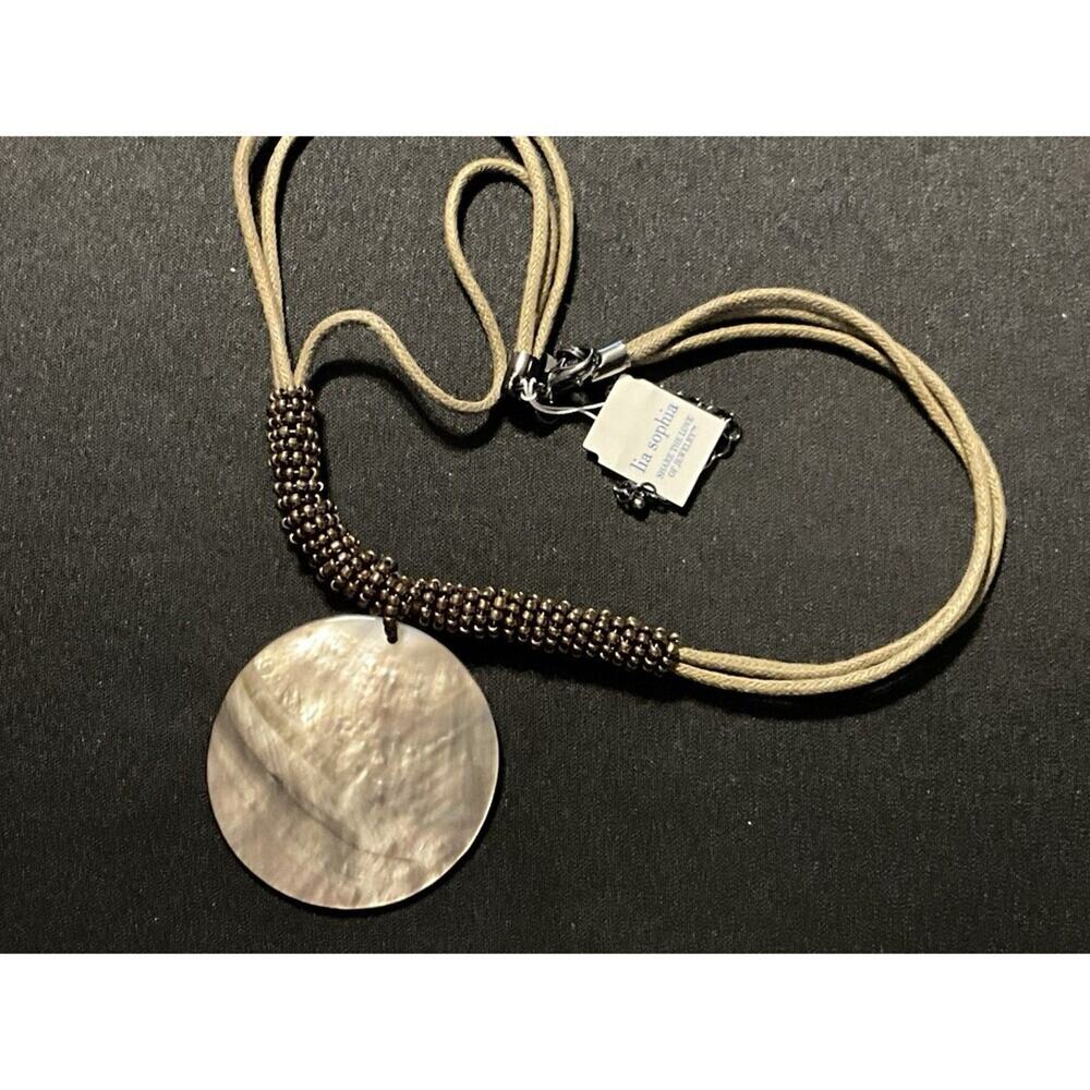 Lea Sophia Rope Necklace W/ Albalone Shell Pendant.